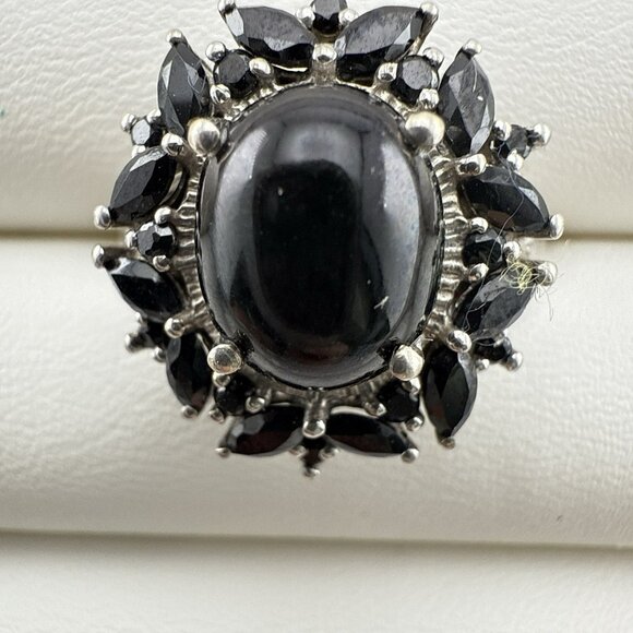 Chuck Clemency Sterling Silver Ring Black Gemstone Cabochon STS 9 QVC Spinel - Picture 3 of 13